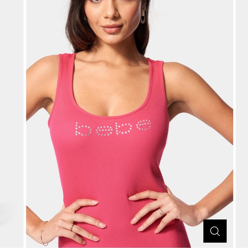 Bebe Y2K 90’s Fuchsia Tank Rhinestone Logo Dress Hot Pink Large